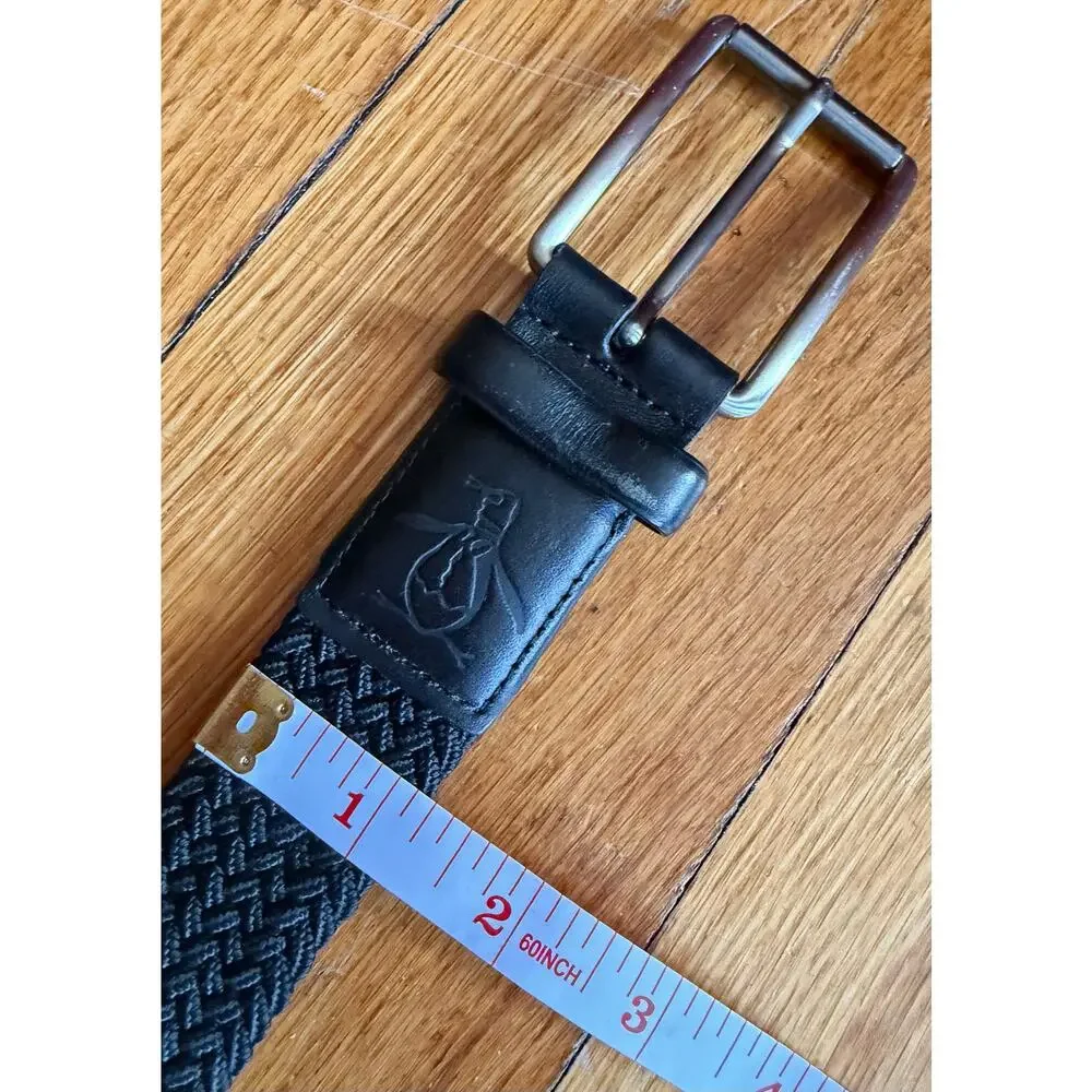 Original PENGUIN Black Stretch Woven Belt w/Leather Trim sz 36